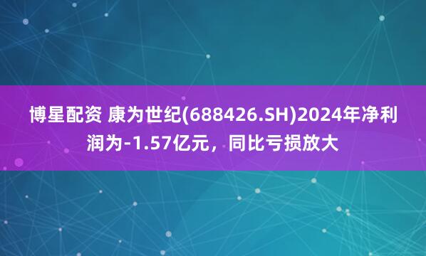 博星配资 康为世纪(688426.SH)2024年净利润为-1.57亿元，同比亏损放大